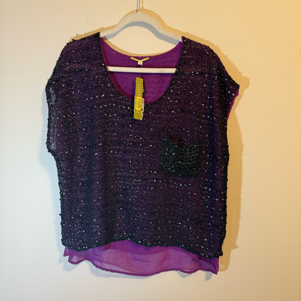 Gianni Bini | Purple & Black Glittery Sheer Women's Top | Size L | Nwt